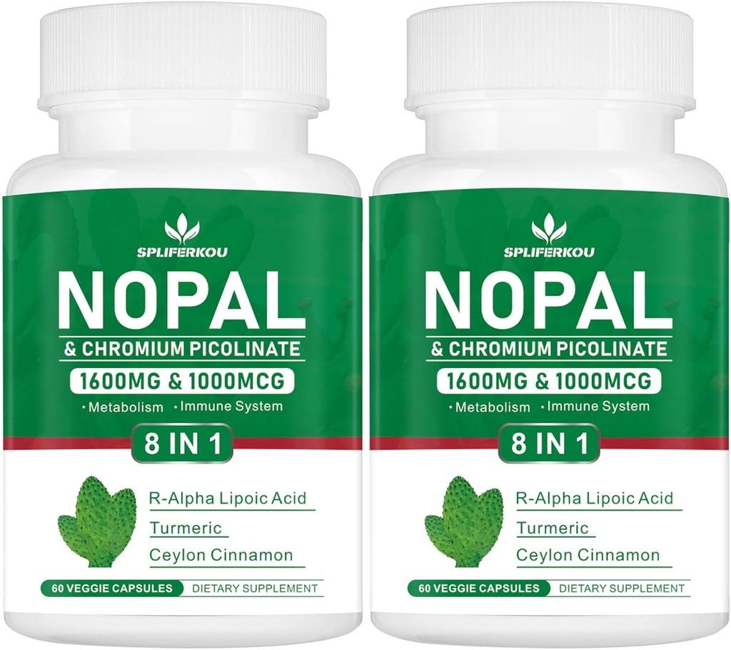 Super Nopal 1600mg, Pricelate Pear Supplement with R- Alpha Lipoic Acid, Turmeric, 120 Capsules (60 Servings)