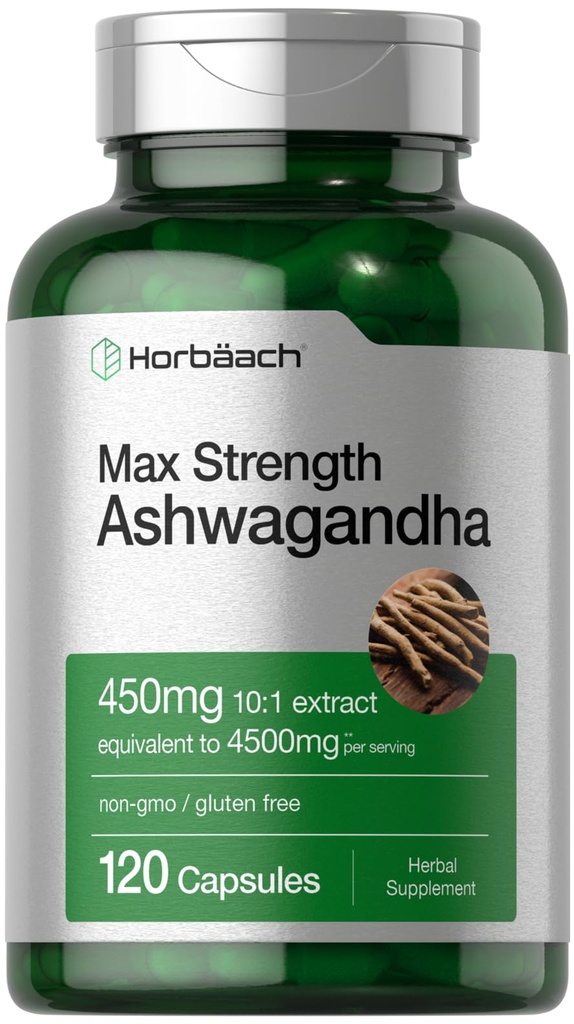 Horbäach Ashwagandha dodatek 124; Max síla 124; 120 kapsle 124; Non- GMO, gluten zdarma