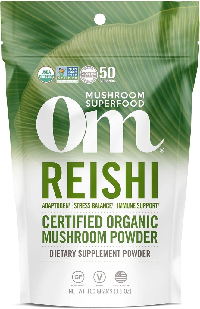 OM MUSHROOM SUPERFOOD Reishi Organic Houba Powder, 3.5 Ounce, 50 Servings, Adaptogen, Stress & Imunní podpora, Superfood Houbový dodatek
