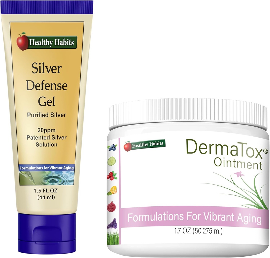 Zdravé návyky Skincare Bundle - 1.7oz DermaTox Ointment a 1.5 oz Silver Defense Gel - Všechny přírodní, všechny účel, bezpečné a efektivní kůže nurition
