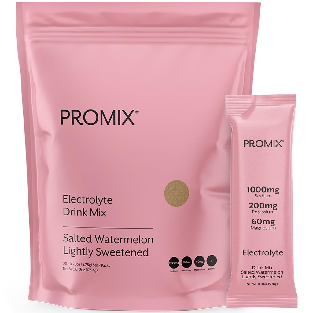 ProMix Nutrition Electrolytes Powder Hydration Packets - Himalájská růžová sůl, hořčík, draslík, vitamín C - slaný meloun, lehce slazený - 30 Služeb (balení po 30)