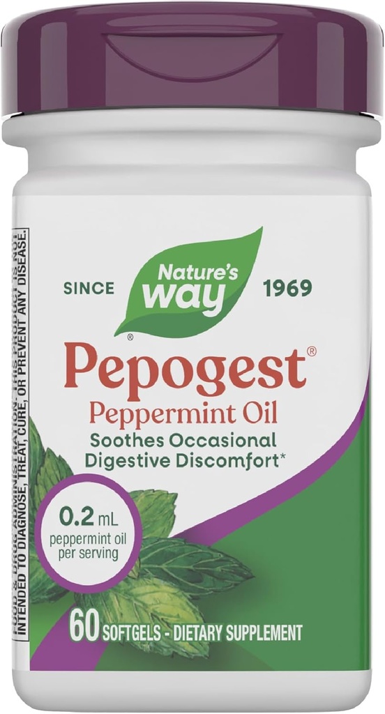 Cesta přírody Pepogest Peppermint Oil, Soothes Occasional Gastrointestinální Discomfort *, Enteric Coated Peppermint Oil Softgels, 60 Softgels (Balení květen Vary)
