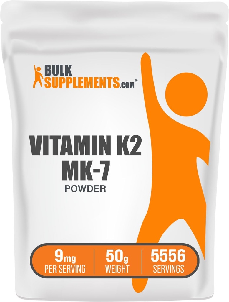 BulkSupplements.com Vitamin K2 Powder - Vitamin K2 MK-7, jako Menaquinone Powder - K2 Vitamin Dodatek pro Wellness, Gluten Free, 9mg per Serving, 50g (1.8 oz) (Balení po 1)