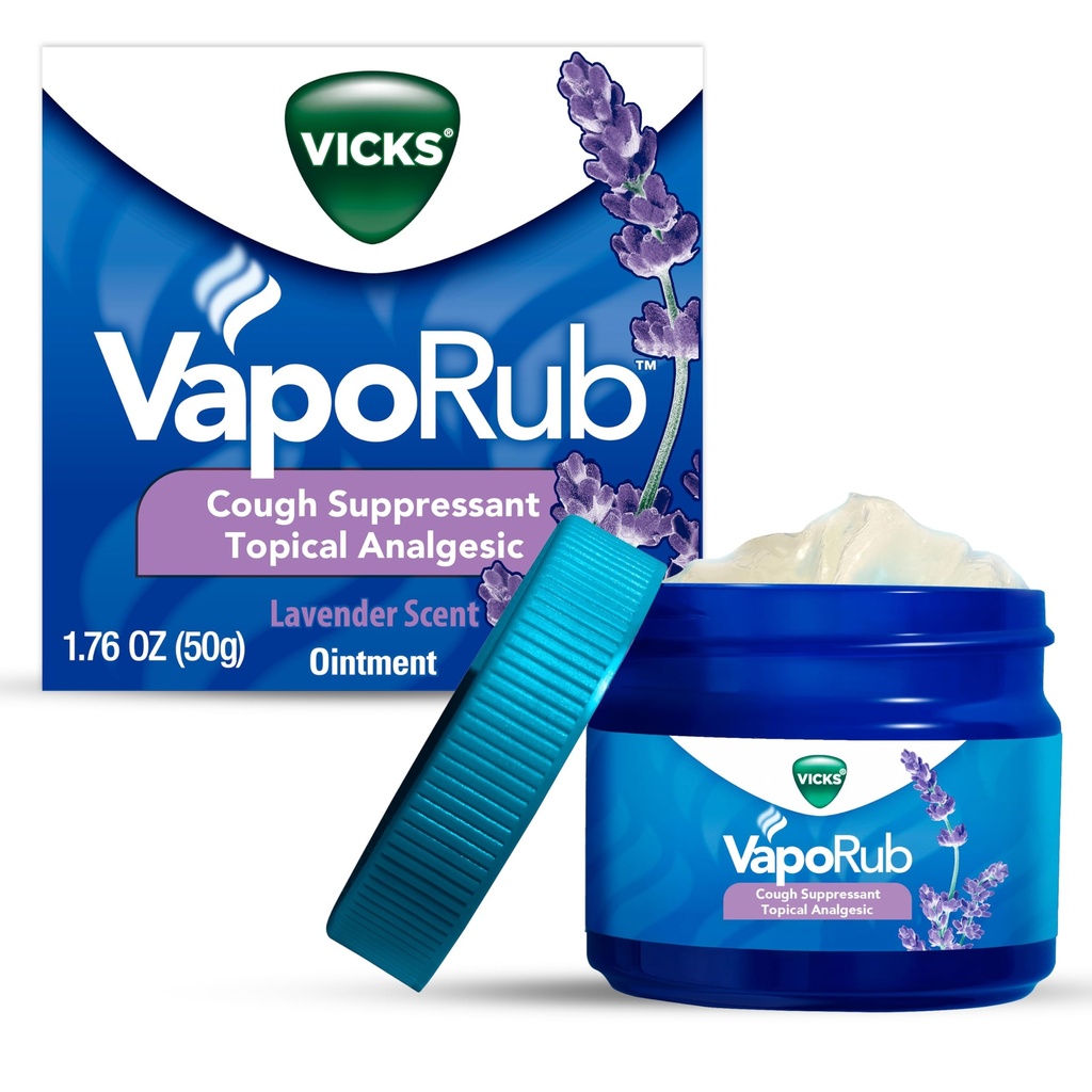 Vicks VapoRub, Lavender Scent, Cough Conpressant, Topical Chest Rub & Angesic Ointment, Medicated Vicks Vapors, Relief from Cough Fough to Cold, Aches & Pains, 1.76oz