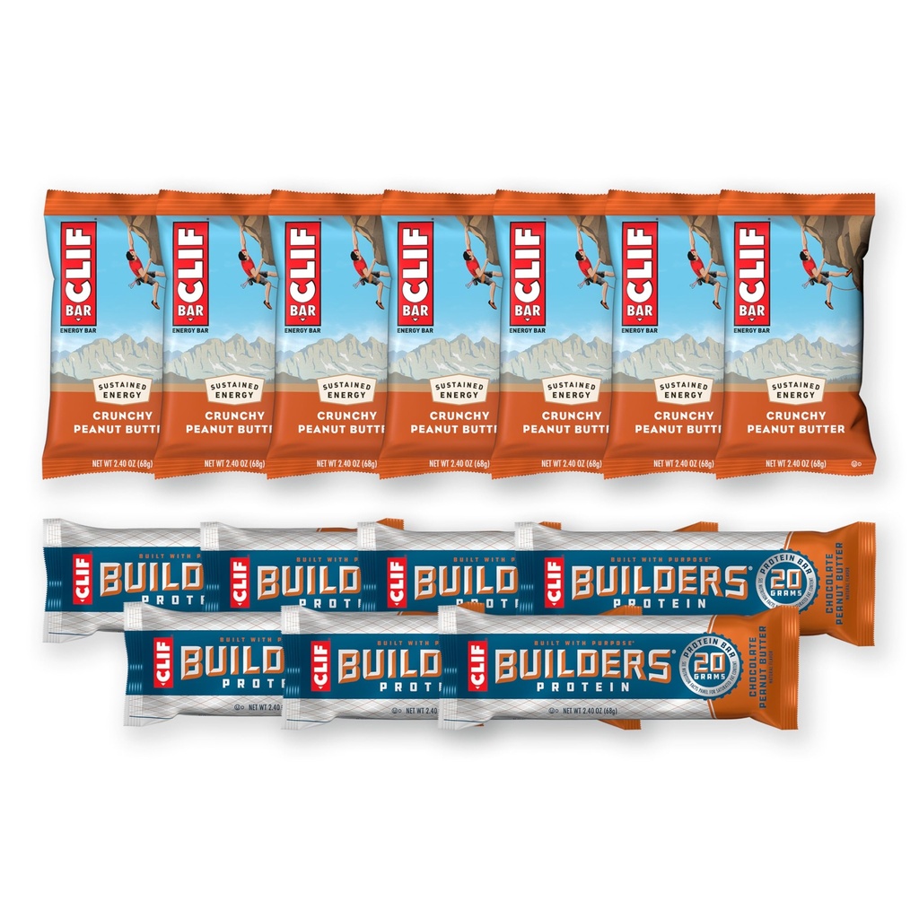 CLIF BAR a CLIF Builders - Variety Pack - Crunchy Peanut Butter and Chocolate Peanut Butter - Energy Bars and Protein Bars - Non- GMO - Plant Based - 2.4 oz. (14 Count)