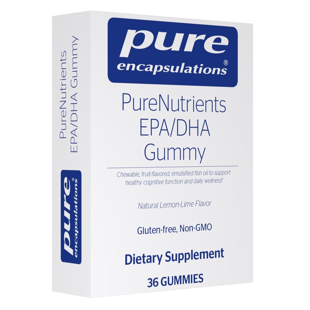 Čisté Enkapsulace PureNutrients EPA / DHA Gummy CLAS124; Gumová měkká žvýkačka na podporu zdravé kognitivní funkce a denní wellness CLAS124; 36 Gummies CLAS124; Natural Lemon- Lime Flavor
