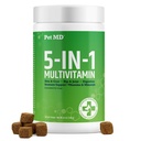 Pet MD 5in1 Pes Multivitamin - 30 esenciální vitaminy, minerály a živiny pro pleť & Coat, Hip & Joint, Digestion, Senior Dog & Puppy Vitamíny - Glucosamine, Omega 3 6 9, & Probiotika - 60ct