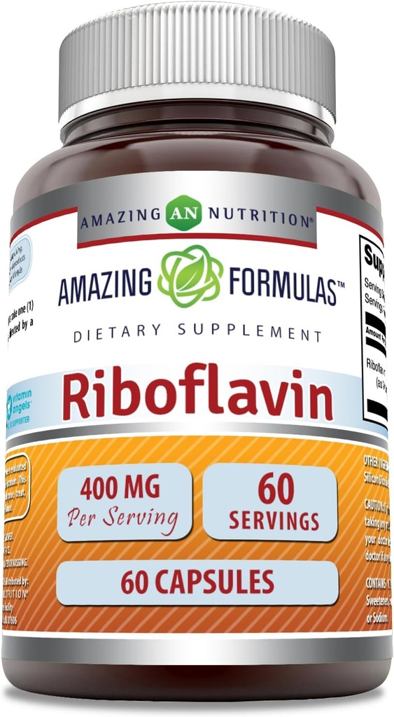 Amazing Applicas Riboflavin (vitamin B2) Dodatek 124; 400 Mg per Serving Applications 124; 60 Kapsle 124; Non- GMO Creditation 124; Gluten- Free Creditation 124; Made in USA