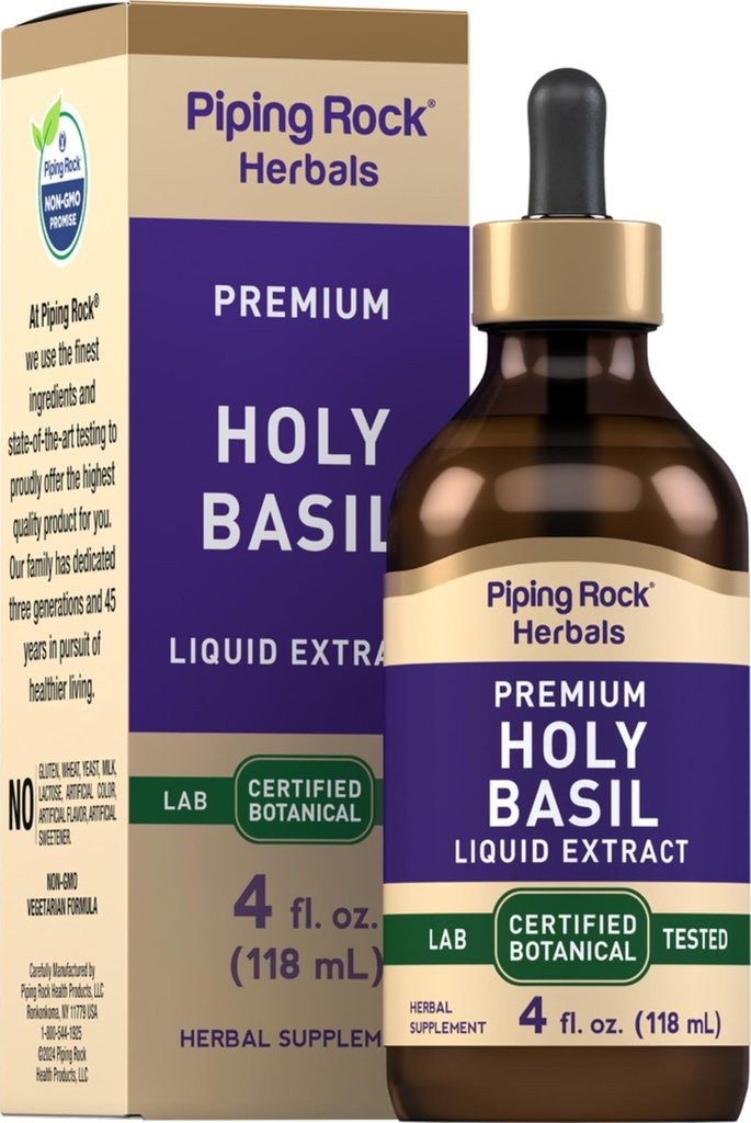 Piping Rock Holy Basil Liquid Extract CLAS124; 4 Fl Oz CLAS124; Tulsi Leaf Tincture CLAS124; Vegetarian, Non- GMO, gluten zdarma dodatek