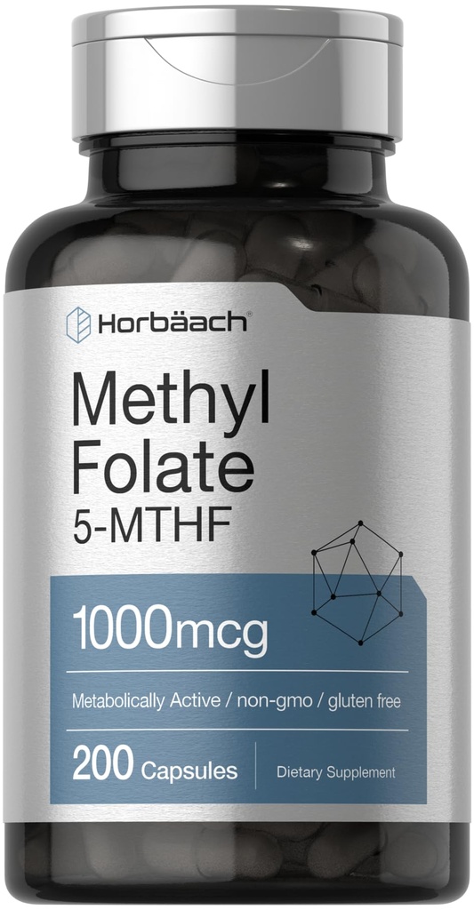 Horbäach Methyl Folate Supplementary 124; 1000 mcg OF 124; 200 Kapsle 124; 5-MTHF OF 124; Kyselina listová OF 124; Non- GMO, gluten Free Methylfolát