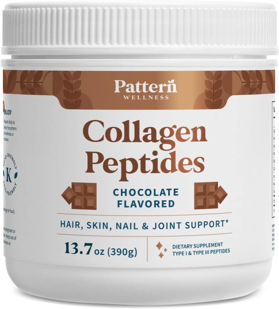 Vzor Wellness Collagen Peptides Powder (typ I & III) - Vlasy, nehty, kůže a společné zdraví - Tráva Fed & Pasture Raised - Hydrolyzovaný kolagen, Non- GMO, mléčné výrobky zdarma, & Keto - Čokoláda (13 Oz)