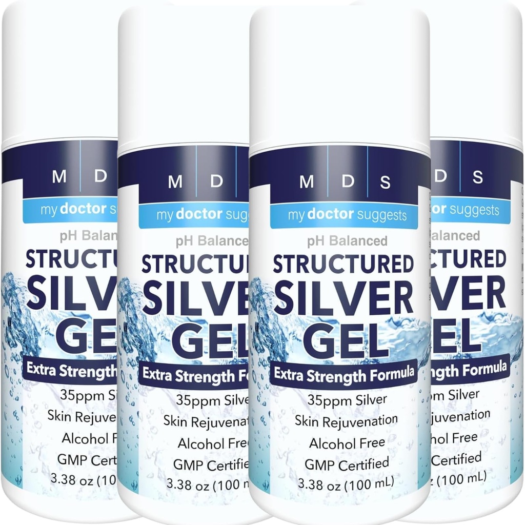 Koloidní stříbrná gelová extra síla - 35ppm Activated koloidní stříbrná gel pro maximální potenci - Made in USA - Strukturovaný vzorec v pohodlném 4 balení