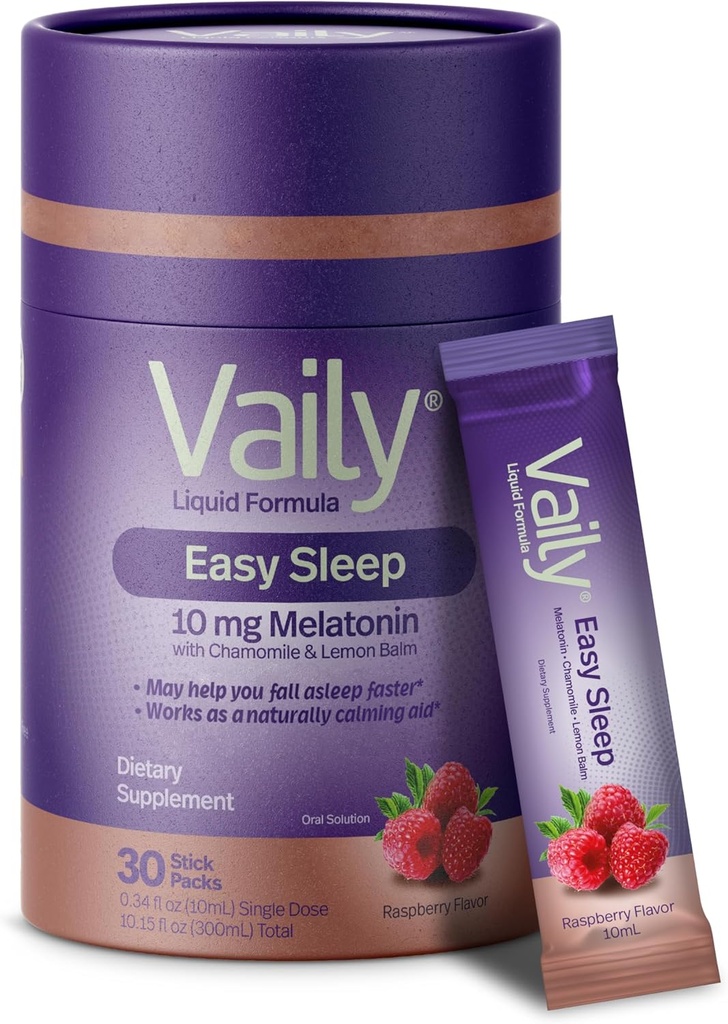 Vaily Liquid Melatonin 10mg, Lemon Balm Extract Zlepšené spánkové cykly - Malina Ochucené spánkové doplňky, Spánková pomoc Liquid pro dospělé - Heřmánek Extract Natural Sleep & Relaxation Aid - 30 Dávky