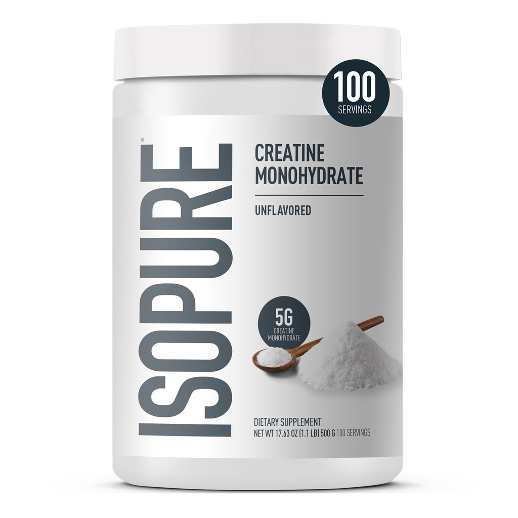 Izopure 100% čistý kreatin- monohydrát prášek, bez cukru, bez příchutí, 5g kreatin- monohydrát per serving, 1.1 Lbs, 100 Servings (Balení květen Vary)