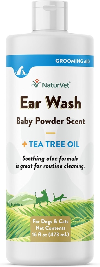 NaturVet Ušní mytí Liquid Supplement pro psy & Kočky - Pet Health Supplement Cleans Dog, Cat Uar Canals - Obsahuje aloe, Tea Tree Oil - Pomáhá odstranit Pet Uar Wax, Dirt, Deits - 16 Oz.