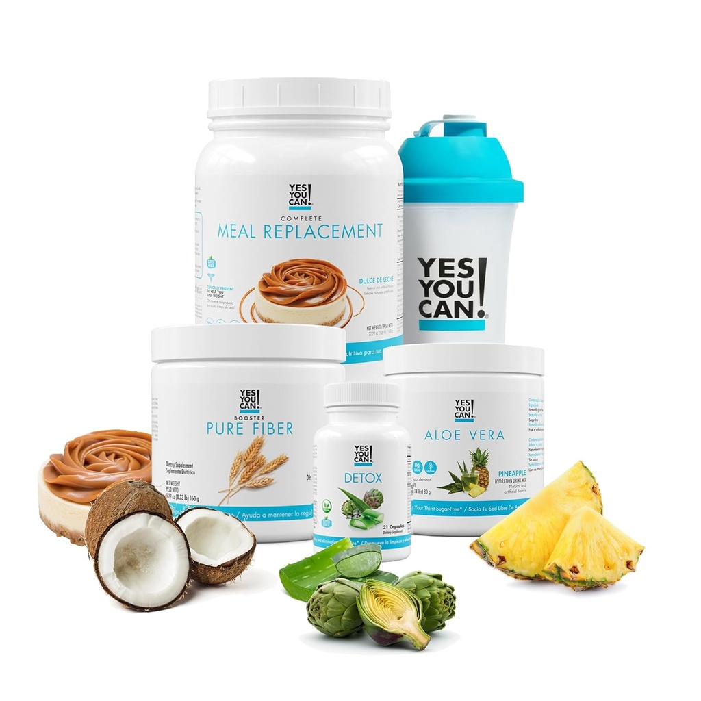 Ano můžete! Detox Plus Kit, Denní čistota Čisté Fiber Strava Náhrada, Drink Mix, Shake Booster & dodatek, Body Cleanse Kit pro ženy, Denní čištění - Dulce de Leche, Aloe Vera Peach Lemonade
