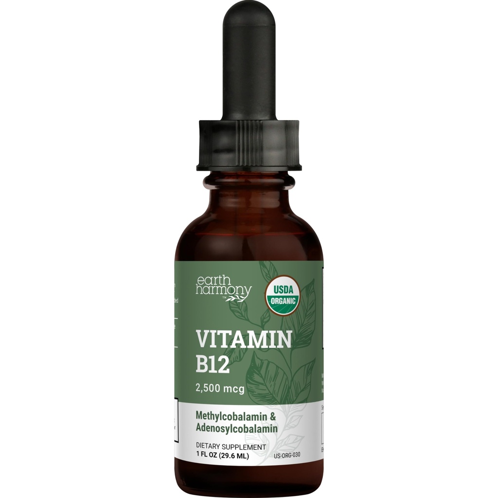 Organic Vegan Vitamin B12 Sublingual Liquid Supplement - 2500mcg Methylkobalamin Drops for Natural Energy, Metabolismus Zdraví a imunitní systém Podpora - 1 Fl Oz
