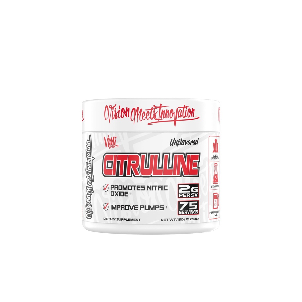 VMI Sports Citrulline Neochucený prášek čistý L- Citrulline CLAS124; Podpora oxidu dusnatého Svalová čerpadla CLAS124; 2 g na servírování - 75 Služeb