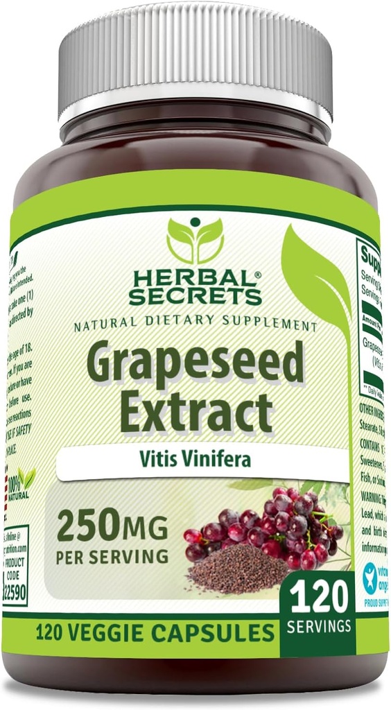 Bylinné tajemství Grapeseed Extract Dodatek 124; 250 Mg per Serving Capsule 124; 120 Veggie Kapsle 124; Non- GMO Creditor 124; Gluten- Free Capsule 124; Made in USA