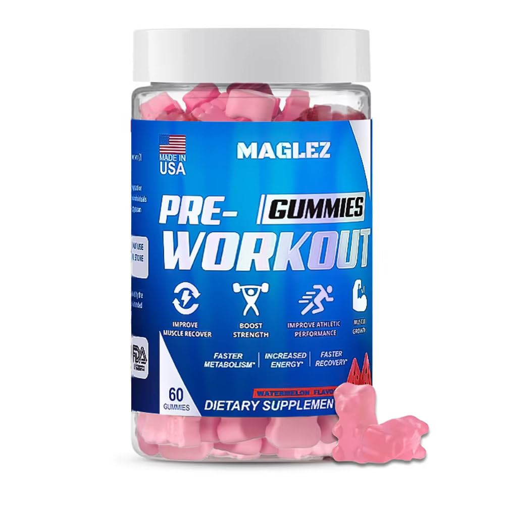 Pre Workout Gummies for Men & Women, PreWorkout Gummy with Beta Alanine IR 124; Organic Caffeine IR 124; Chromium Picolinát IR 124; Gluten free, Vegan, zvýšená energie, rychlejší metabolismus a zotavení (60 gummy)