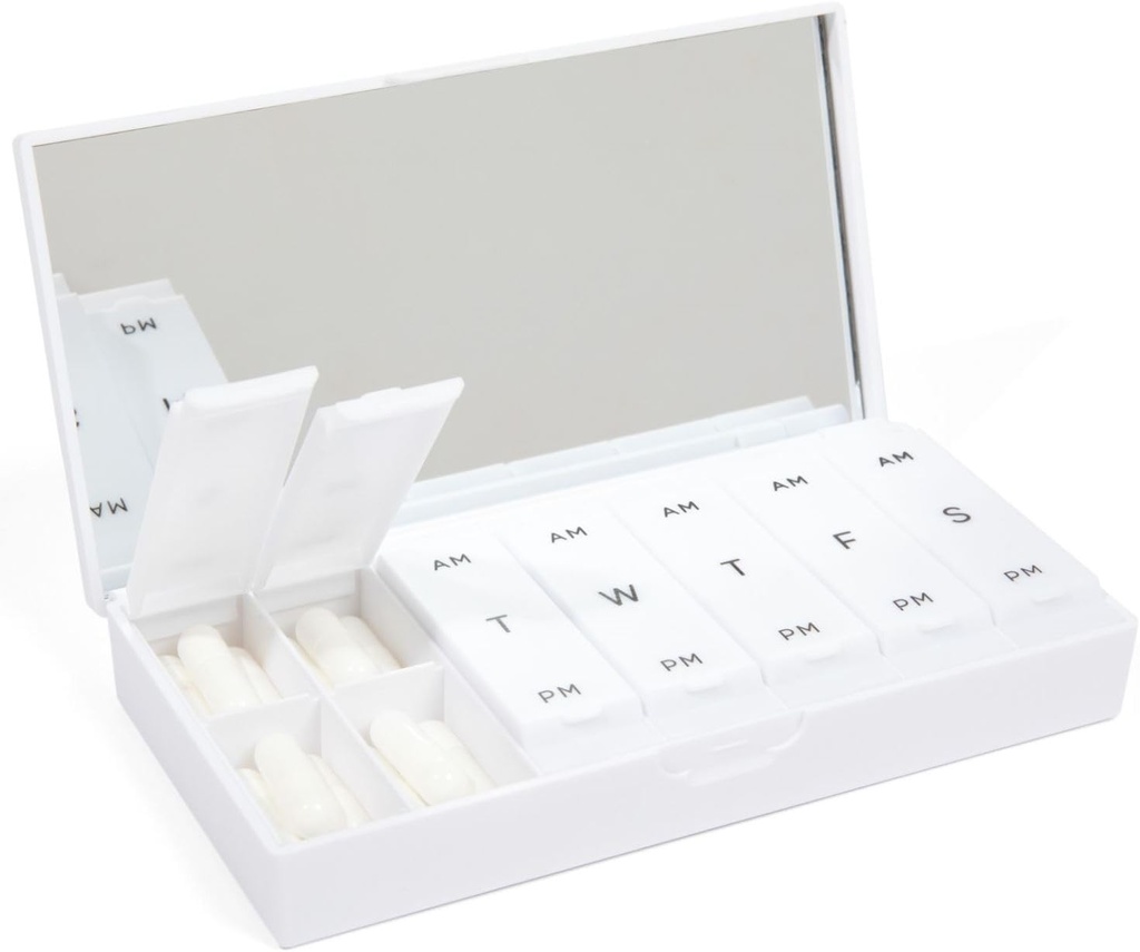 PORT X POLISH Designer Weekly Pill Box Organizátor (AM / PM 2X Daily, Crisp White)