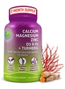 Plant- based Calcium 500 mg (Aquamin) - Veganský hořčík zink D3 s vitamínem K2 & Organic Turmeric - Enhanced Bone and Muscle Health & Strength, Imunitní podpora pro ženy a muže - 180 Počet