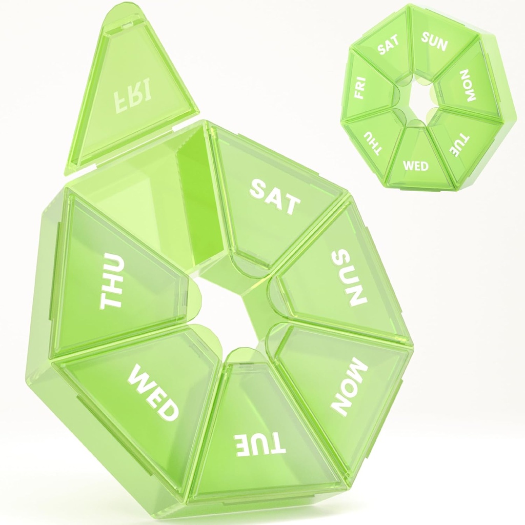 Týdenní Pořadatel pilulek, 2 balení Přenosné Pill Box Medicine pouzdro 6 Barvy (Seven Day) Nová edice pro vitamín / rybí olej / pilulky / Supplements- Artritis Friendly (Green)