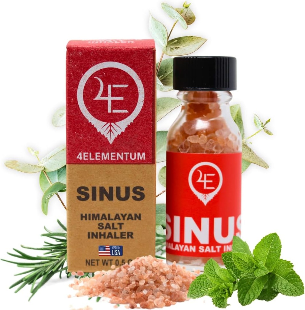 4Elementum Sinus Himalayan Salt Inhaler - Infuze s přírodním eukalyptem, mátou peprnou a rozmarýnou - Podporuje úlevu od alergie, nachlazení a zácpy