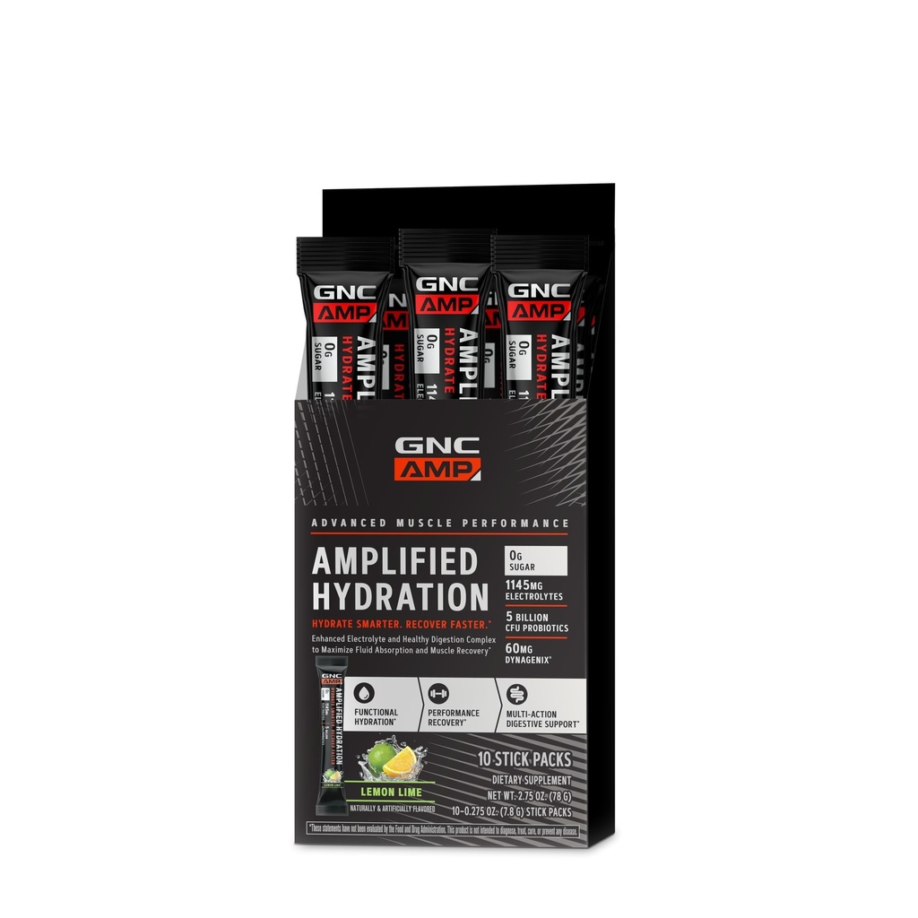 GNC AMP zesílená hydratace Electrolyte Powder Drink Mix 124; Enhanced Electrolyte & Health Digestion Complex CY124; Lemon Lime CY124; 10 Počet
