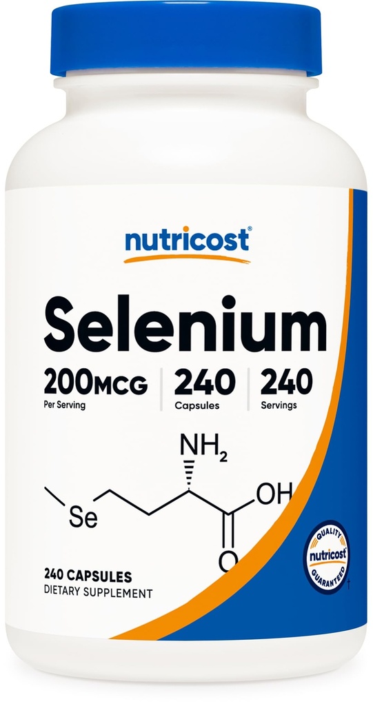 Nutricost Selenium 200mcg, 240 Vegetariánských kapslí, Non- GMO, Gluten Free L- Selenomethionin