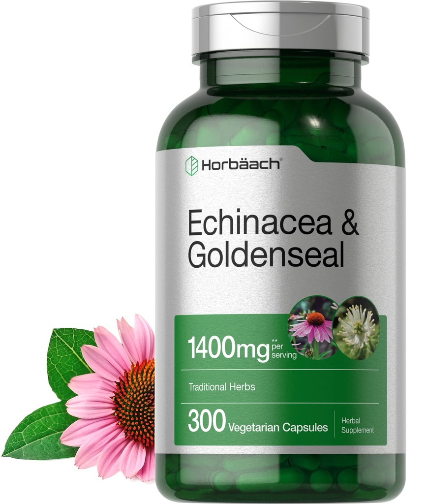 Horbäach Echinacea Goldenseal Kapsle 124; 1400mg Dubrovníku 124; 300 Počet 124; Vegetarian, Non- GMO, gluten zdarma Extract Dodatek