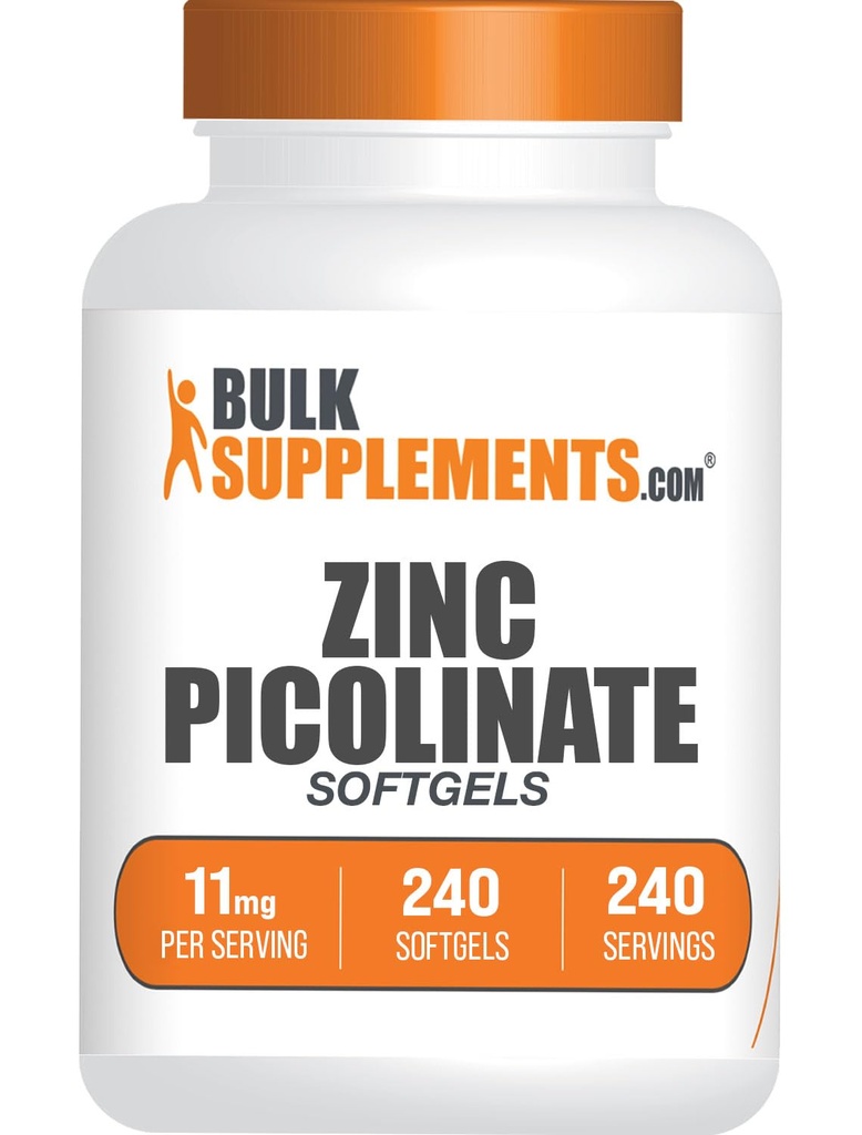 BulkSupplements.com Zinek Picolinate Softgels - Zinek 11mg, pro imunitní podporu, Gluten Free - 1 Softgel per Serving, 240 Počet (balení po 1)