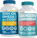 4-in-1 Rybí olej Omega 3 Doplňky (2100mg) - Omega 3 Rybí olej s vitamíny D3 & K2 a CoQ10 & 28-in-1 Quercetin s doplňkem Bromelain pro denní podporu imunitní obrany (120ct)