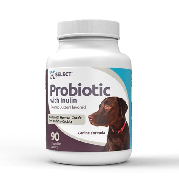 K9 Vyberte Probiotika pro psy, s Inulin - 90 žvýkací tablety - Podporuje zdravé trávení a výživné absorpce - Psí Probiotika a trávicí enzymy - Probiotika pro psy Digestivní zdraví