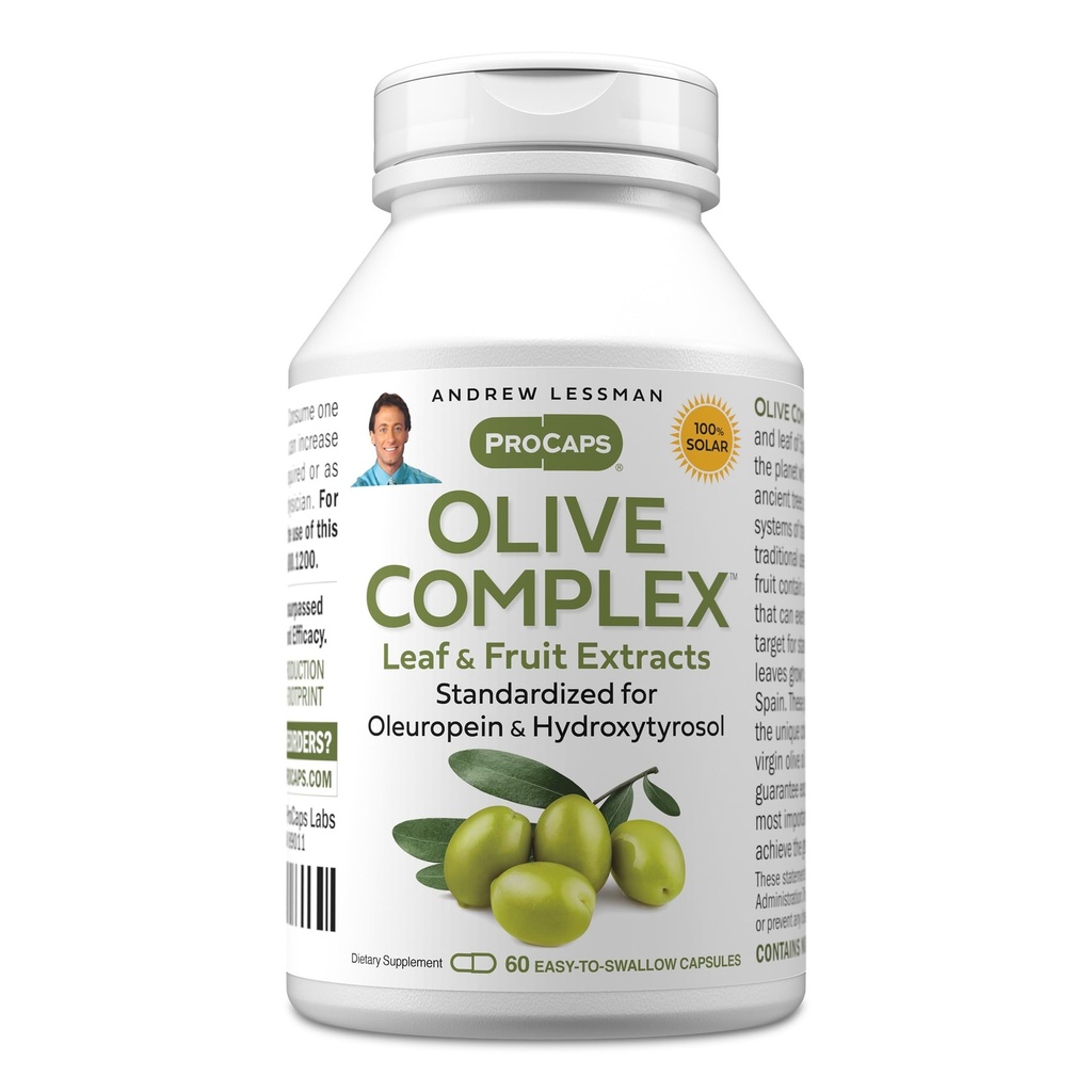 ANDREW LESSMAN Olive Complex - 60 Kapsle - Listové a ovocné extrakty. Standardizované pro Oleuropein a Hydroxytyrosol na podporu kardiovaskulární a imunitní zdraví. Snadné spolknutí tobolky