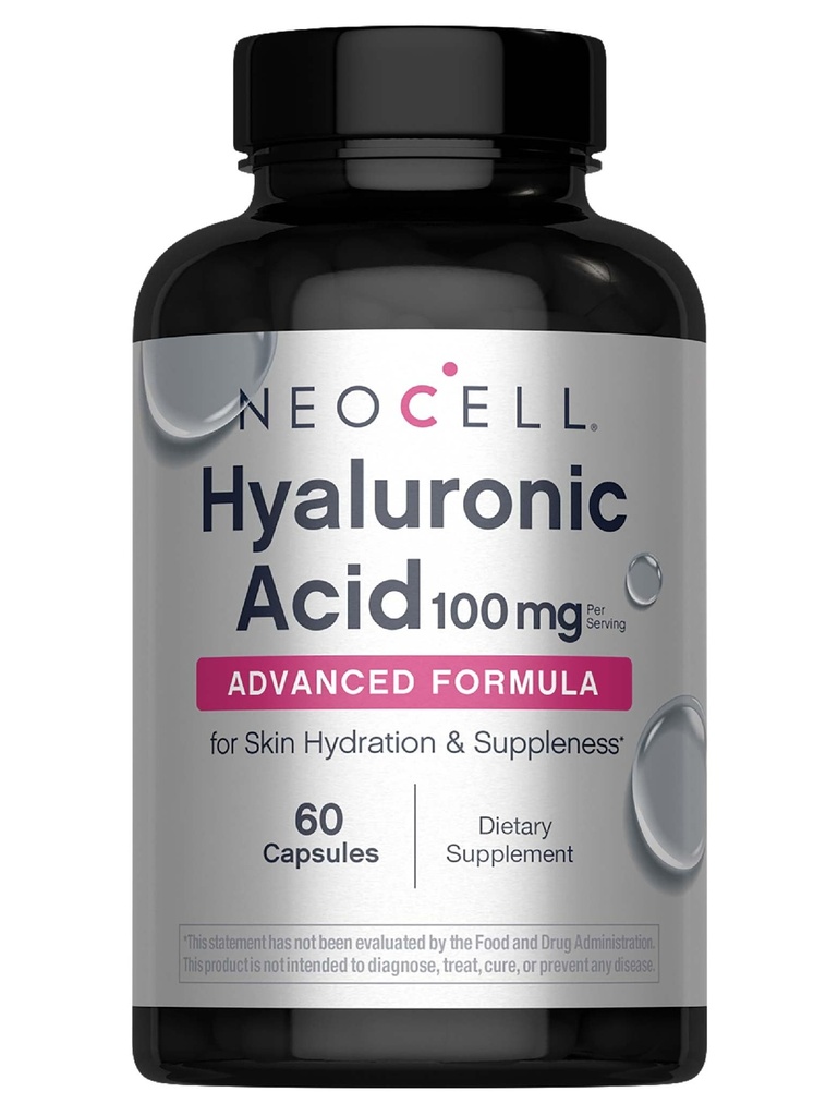 NeoCell Hyaluronic kyselé tobolky, esenciální lubrikant, podporuje hydrataci tkání, gluten zdarma, 60 Počet, 1 lahvička