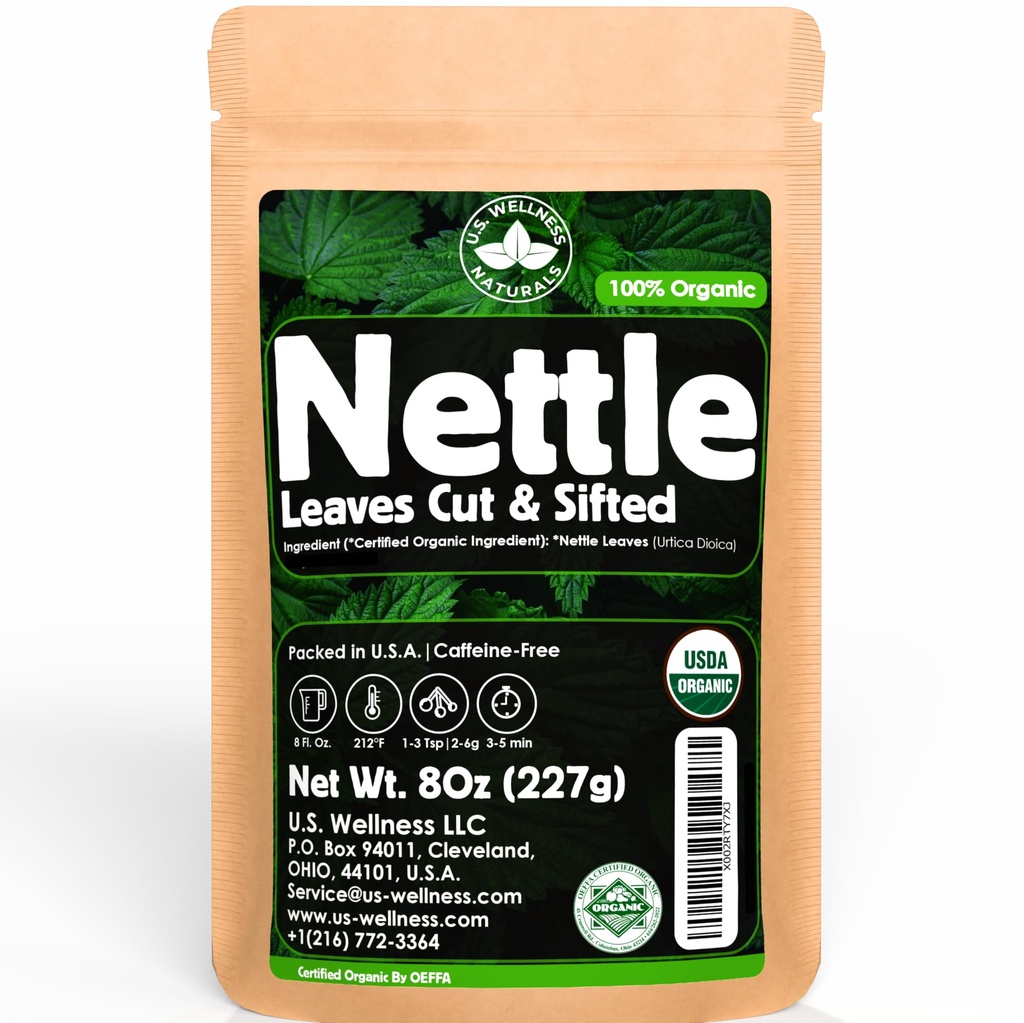 Nettle Tea - 8Oz (REAL WILD HARVEST) 124; 100% USDA Certified Organic CLAN124; Loose Leaf (Urtica Dioica, také znám jako Strečing Nettle) Cut & Sifted