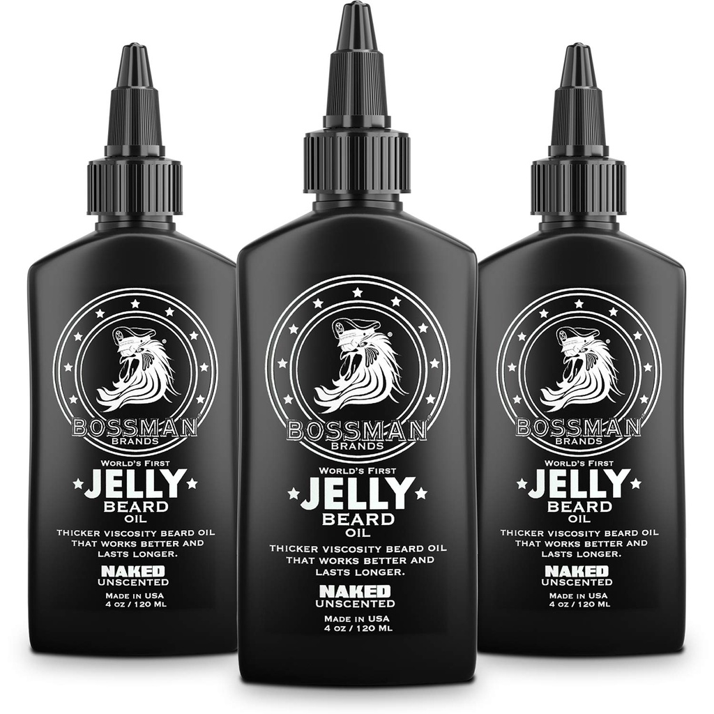 Bossman Jelly Beard Oil pro muže - 3 balení (12 oz v celkem, nazí - bez vůně) - Softens, hydratuje & podmínky s přírodními složkami