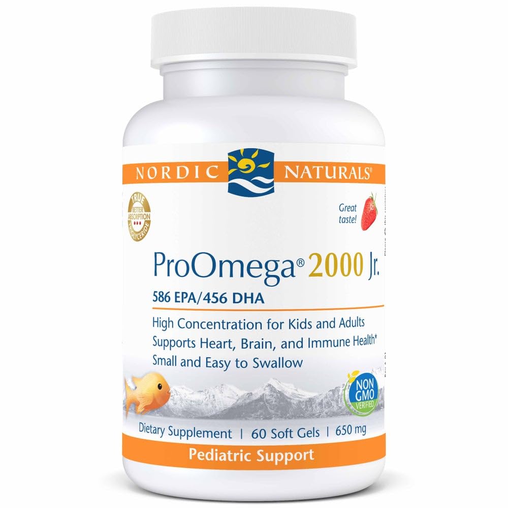 Nordic Naturals ProOmega 2000 Jr., Strawberry Flavor - 60 Soft Gels - 1120 mg Omega33 - Ultra potent Fish Oil - EPA & DHA - Promotes Brain, Heart, & Imunitary Health - Non- GMO - 30 Servings
