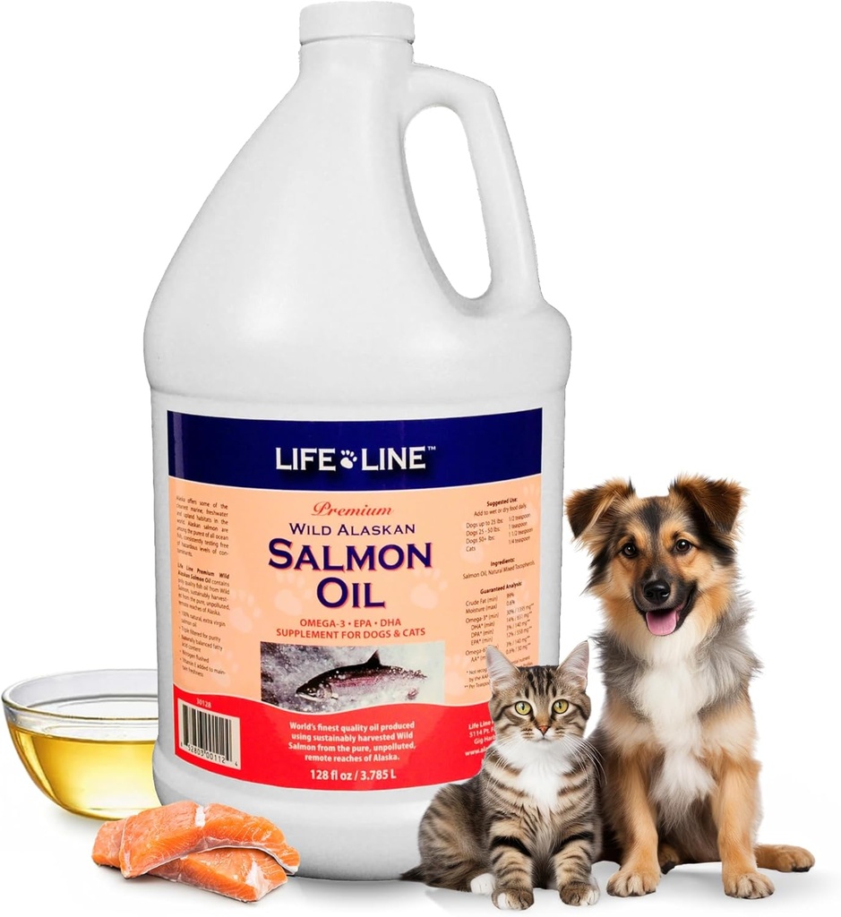 Life Line Wild Aljašský losos olej pro psy a kočky 124; Omega33 Fish Oil Supplemente for Skin Health, Shiny Coat & Joint Support - 128 oz