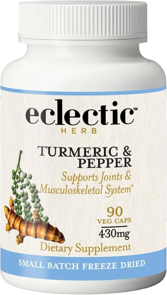 Eklectic Institute Raw Fresh Freeze- Sušené ne- GMO kurkuma a pepř curmeric 124; 90 CT (430 mg)