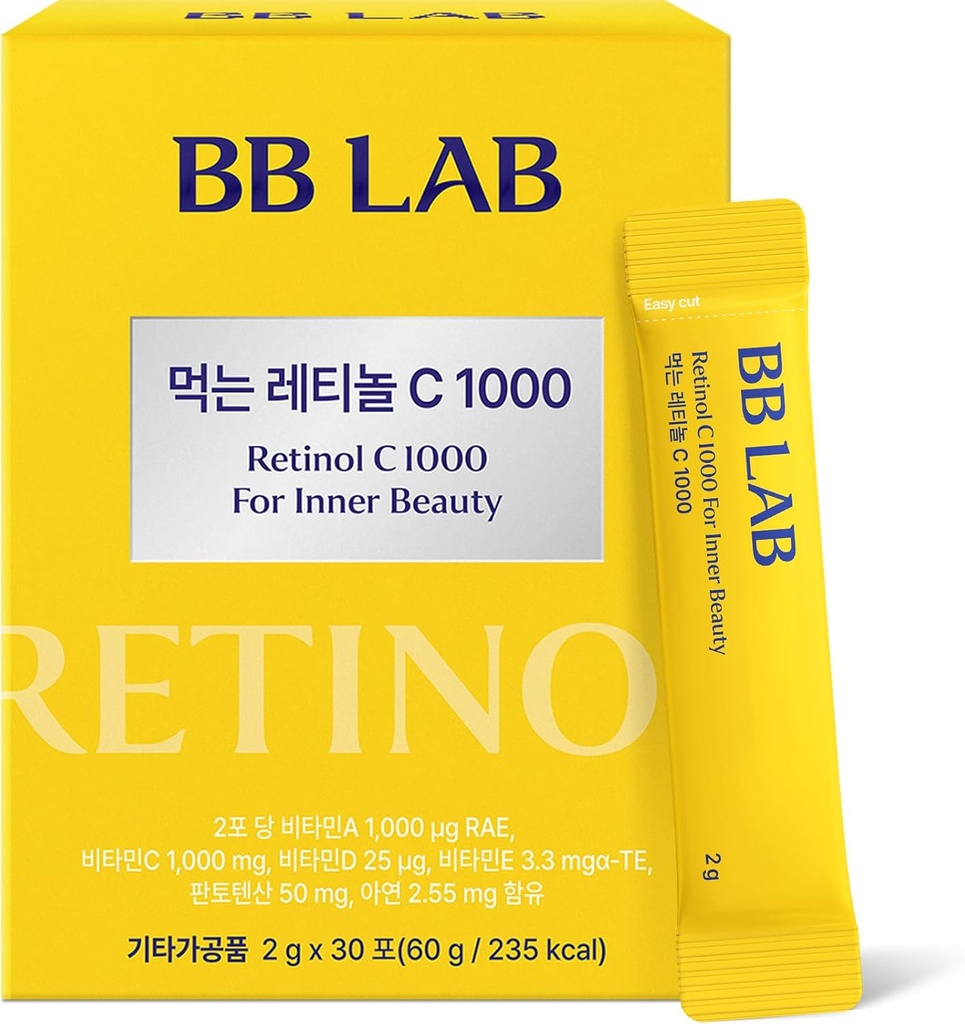 BB LAB Retinol C 1000, Prášková směs s vitaminem C, Retinol, Vitamin E, B5 & Zinek pro zářivou pleť, Korea Vnitřní Kosmetický dodatek pro Healthy- Looking Skin