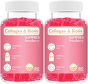 Kolagen Biotin Gummies - Podporuje vlasy, kůže a nehty růst vlasů proti stárnutí péče Žvýkačky Vitamíny, Vegan, Non- GMO, Gluten Free, Želatina Jahodová Flavor 120 Počet, Pink