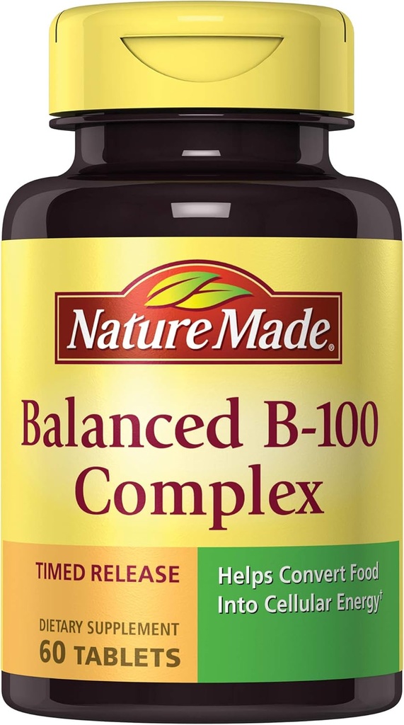 Nature Made Balanced B- 100 Time Release (Thiamin, Riboflavin, Niacin, B6, B12, Biothenic Acid & Folic Acid) Tablety 60 Ct