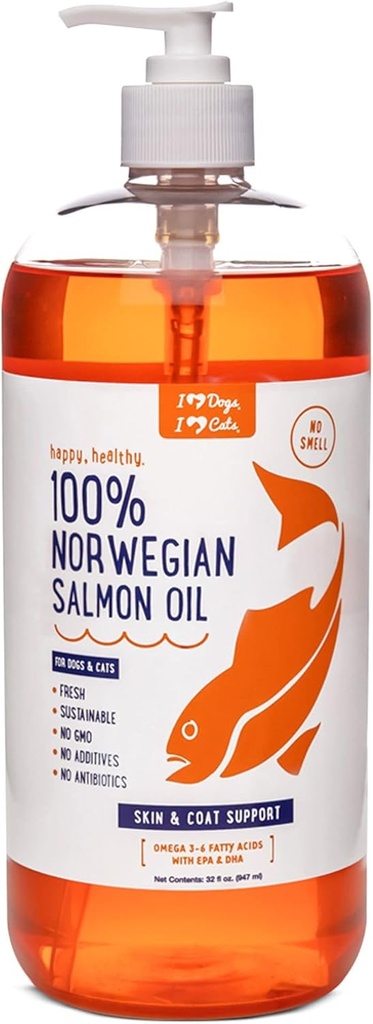 iHeartDogs Losos Oil pro psy a kočky - Nournishing kůže & Coat Omega 3 Fish Oil pro psy podporuje alergie & Itch Relief, srdce zdraví a společné zdraví - 32 oz