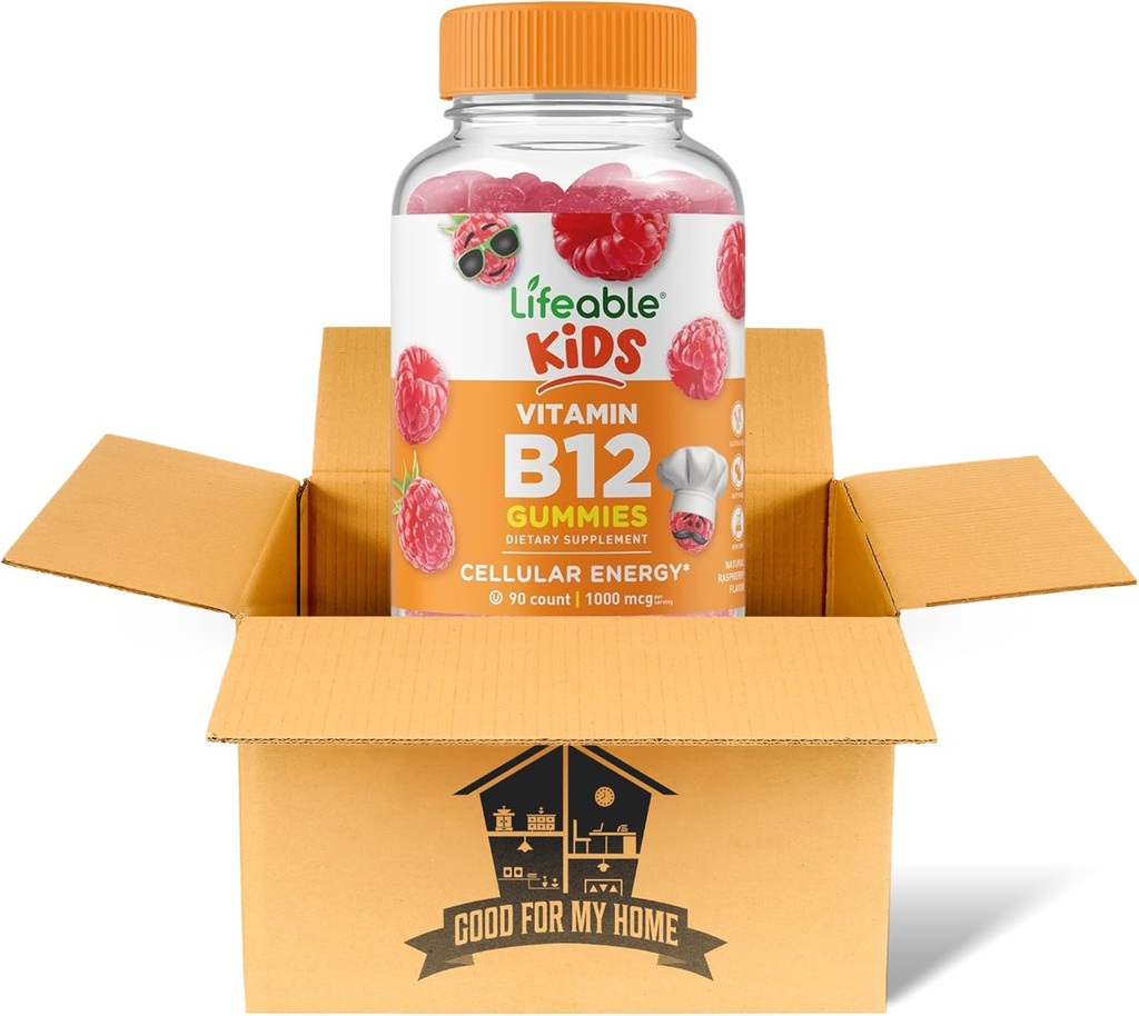 Vitamin B12 Gummies Bundle. Obsahuje jednu lahvičku 90 ct živé děti vitamín B12 gumové. Dietní dodatek, Lepek zdarma, Non Gmo, a žvýkací B12 Vitamíny Gummies. Dodává se s dobrou pro můj domácí box!