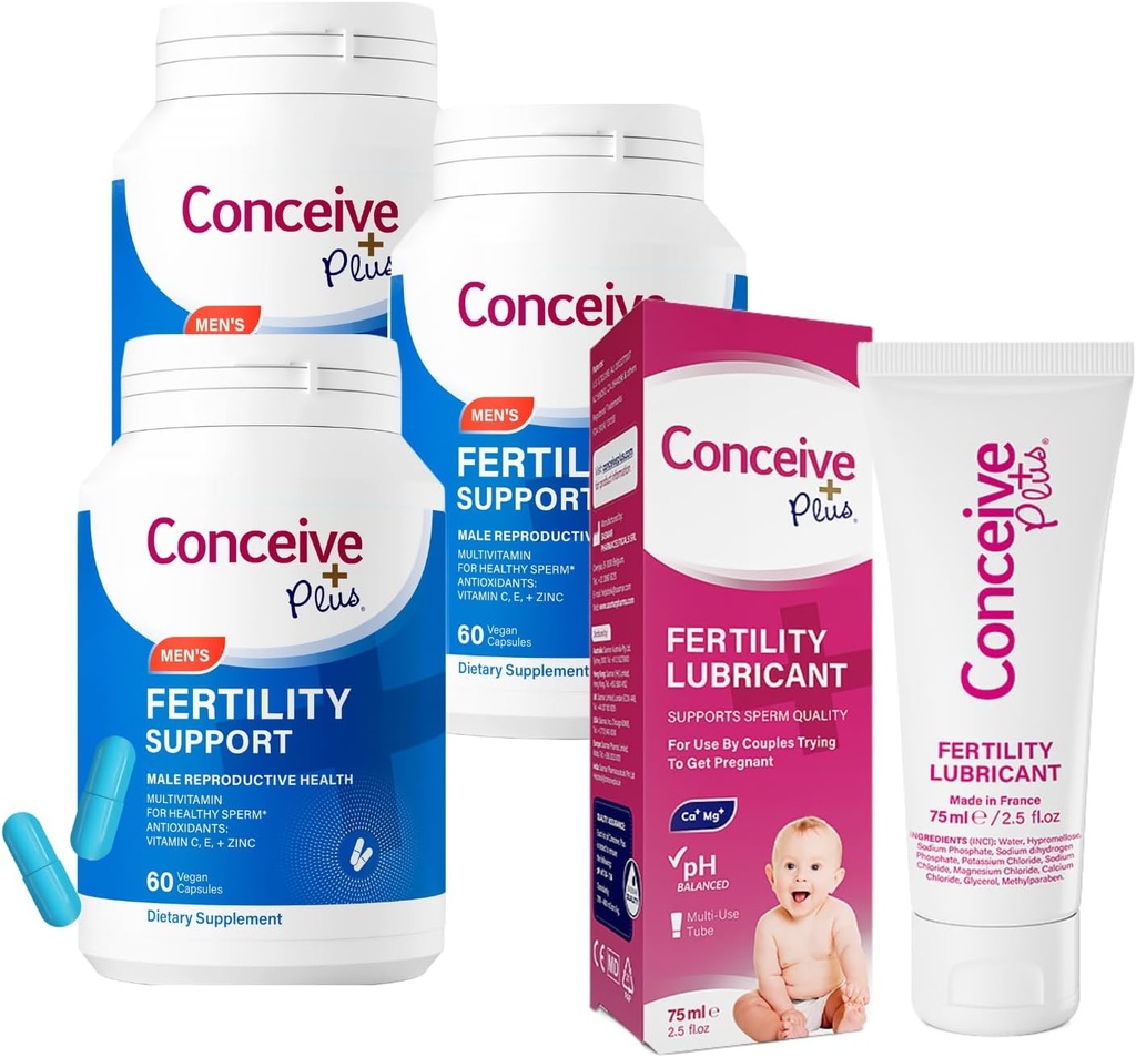 CONCEIVE PLUS Mens plodnost Bundle 124; 3 měsíce Dodávka plodnosti vitaminové doplňky pro muže 3 x 60 Počet a plodnost Lubrikant 2.5 Ounce