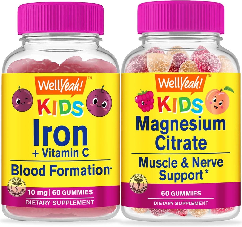 WellYeah Iron + Vitamin C Děti + Magnesium Citrát Děti, Gummies Bundle - Velký Ochutnávka, Vitamin dodatek, Lepek zdarma, GMO zdarma, Žvýkací Gummy