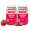 BeLive Elderberry Gummies s zinem a vitamínem C - Imunitní Supplement s vitaminem D, A, E, B12 - Gummies pro zdravé kosti a zuby, Vegan, Keto & Non- GMO - Raspberry Flavor 124; 2-Pack