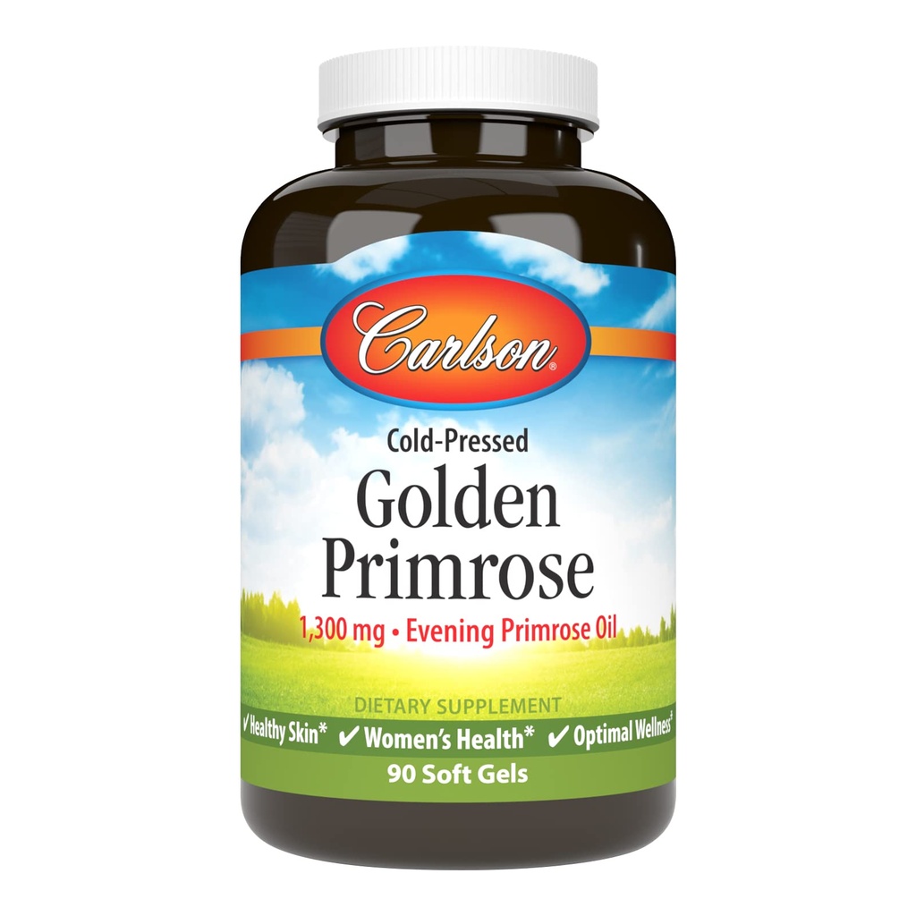 Carlson - Golden Primrose, 1300 mg Evening Primrose Oil, Cold- Pressed, Zdravá pleť, Zdraví žen a optimální Wellness, 90 Softgels